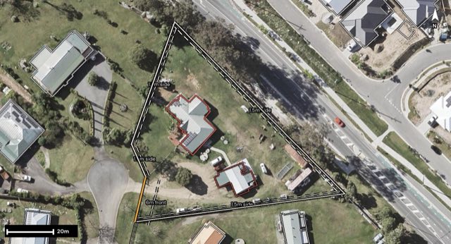 Aerial of 17-19 Manikato Close, GLENLOGAN QLD 4280 with the block outlined