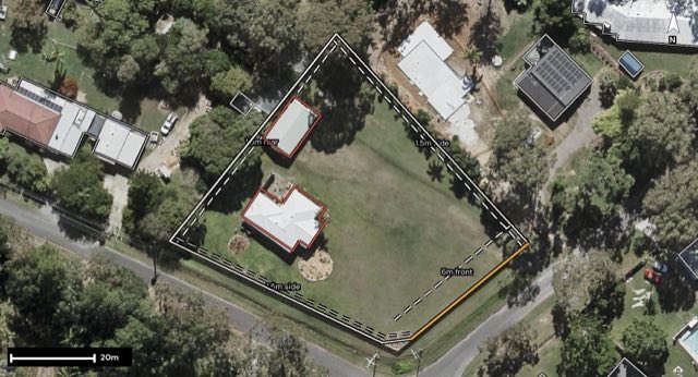 Aerial of 17-19 Vine Street, Redland Bay QLD 4165 with the block outlined