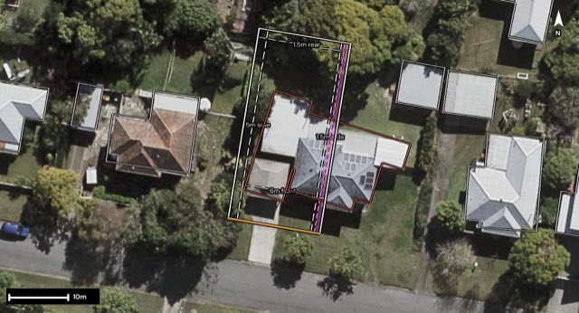 Aerial of 17 Campbell Terrace, Oxley QLD 4075 with the block outlined