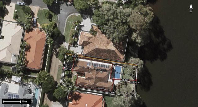 Aerial of 17 Glenwood Place, Twin Waters QLD 4564 with the block outlined