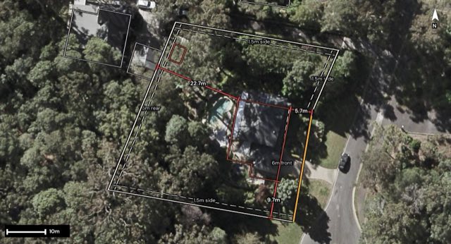 Aerial of 17 Lords Avenue, Mount Nathan QLD 4211 with the block outlined