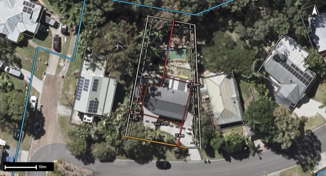Aerial of 17 Mcdivitt Court, Worongary QLD 4213 with the block outlined
