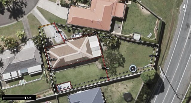 Aerial of 17 Mona Court, Bli Bli QLD 4560 with the block outlined