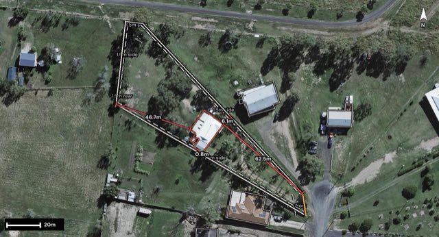 Aerial of 17 Stieler Drive, Plainland QLD 4341 with the block outlined