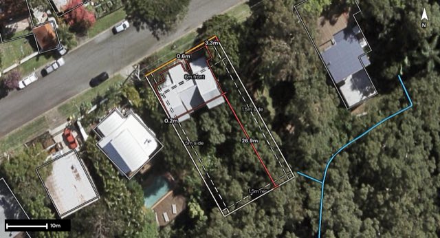 Aerial of 17 Tanjenong Place, Burleigh Heads QLD 4220 with the block outlined