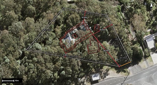 Aerial of 1718 Tamborine - Oxenford Road, Wongawallan QLD 4210 with the block outlined