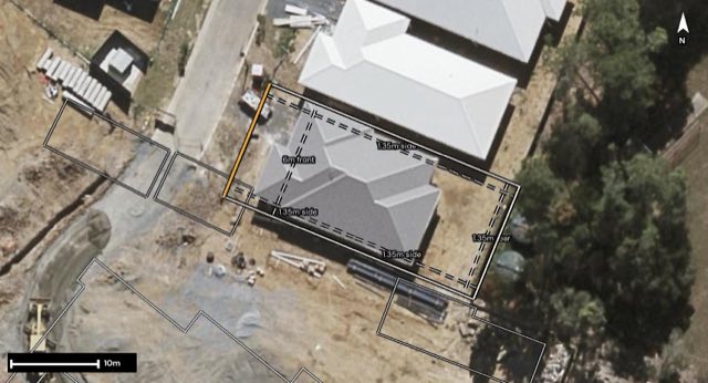Aerial of 18 Bloomfield Street, Pallara QLD 4110 with the block outlined