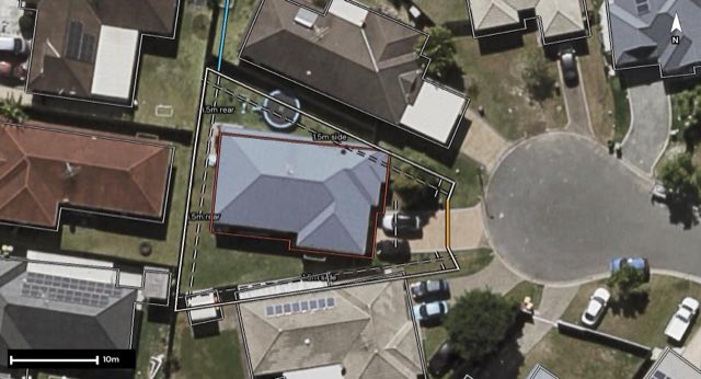 Aerial of 18 Lake Wivenhoe Court, Logan Reserve QLD 4133 with the block outlined