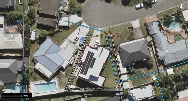 Aerial of 18 Merchant Court, Springwood QLD 4127 with the block outlined