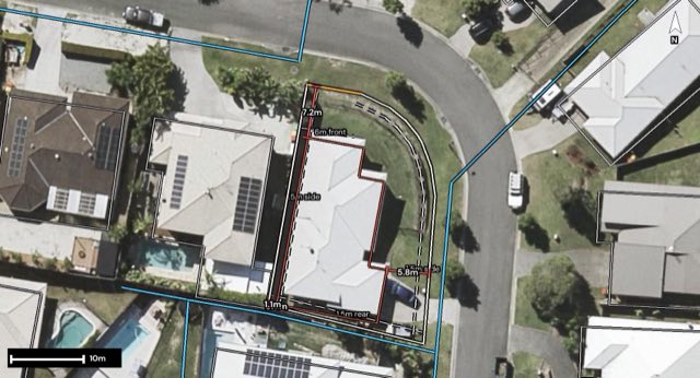Aerial of 18 Moondani Drive, Gilston QLD 4211 with the block outlined
