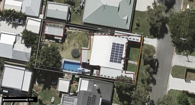 Aerial of 18 Yacht Street, Clontarf QLD 4019 with the block outlined