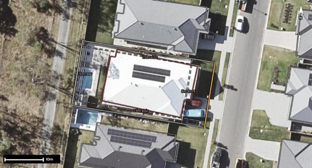 Aerial of 19 Byron Drive, Jimboomba QLD 4280 with the block outlined