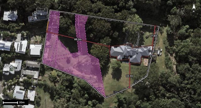 Aerial of 19 Centreview Court, Buderim QLD 4556 with the block outlined