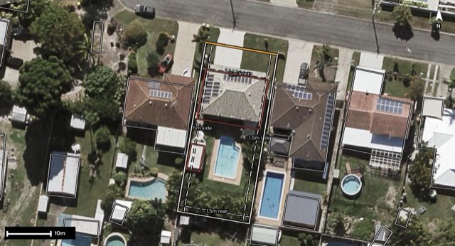 Aerial of 19 Cinnamon Court, Redcliffe QLD 4020 with the block outlined