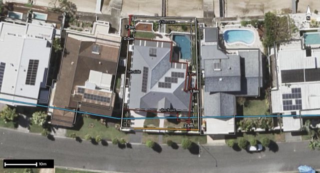 Aerial of 19 Daimler Drive, Bundall QLD 4217 with the block outlined