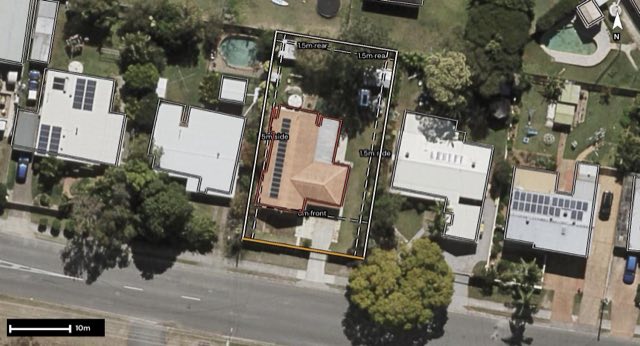 Aerial of 19 Eagle Street, Goodna QLD 4300 with the block outlined