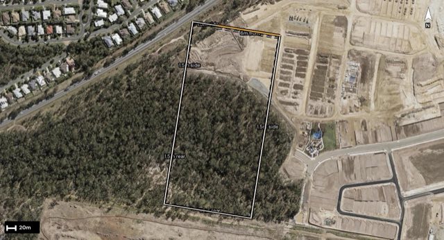 Aerial of 19 Inspire Street, Ripley QLD 4306 with the block outlined