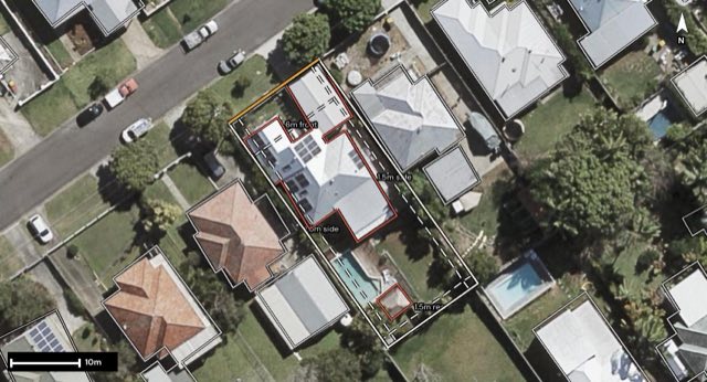 Aerial of 19 Oakfield Street, Mount Gravatt East QLD 4122 with the block outlined