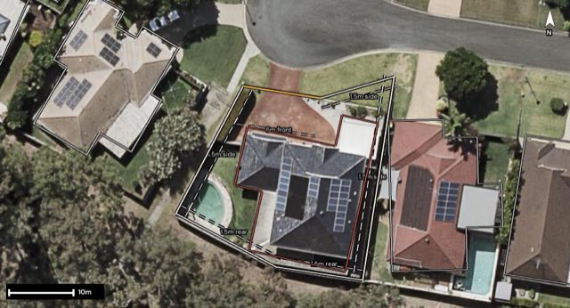 Aerial of 19 Sycamore Court, Warner QLD 4500 with the block outlined