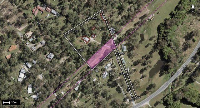 Aerial of 1902 Beaudesert Beenleigh Road, Tamborine QLD 4270 with the block outlined
