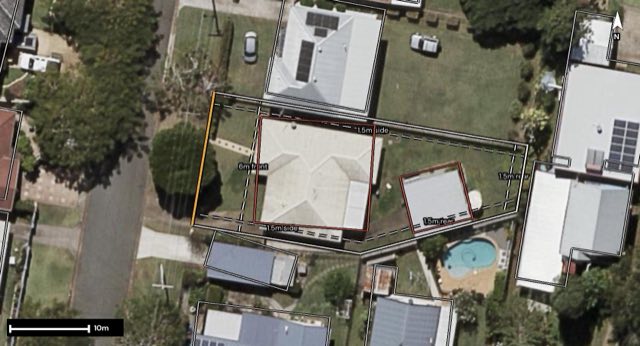 Aerial of 1A Prince Street, Clontarf QLD 4019 with the block outlined