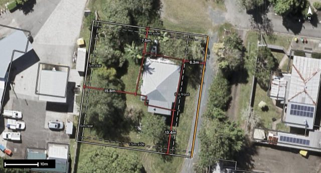 Aerial of 2 Caloundra Street, Landsborough QLD 4550 with the block outlined