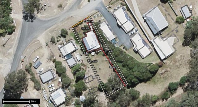 Aerial of 2 Currawong Street, Jimna QLD 4515 with the block outlined