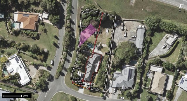 Aerial of 2 Pasture Place, Mount Nathan QLD 4211 with the block outlined