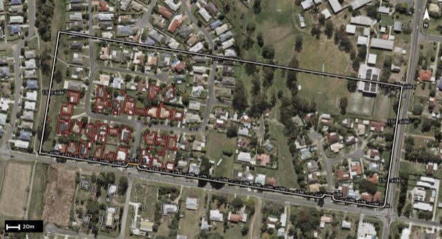 Aerial of 2 Penrose Circuit, Redbank Plains QLD 4301 with the block outlined