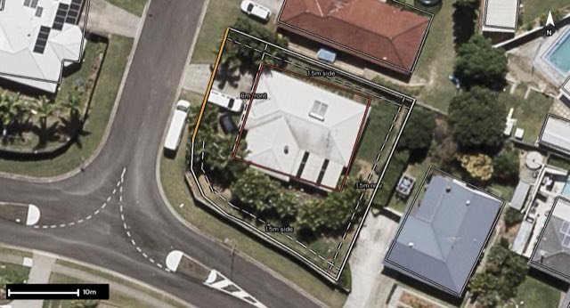 Aerial of 2 Rosa Court, Narangba QLD 4504 with the block outlined