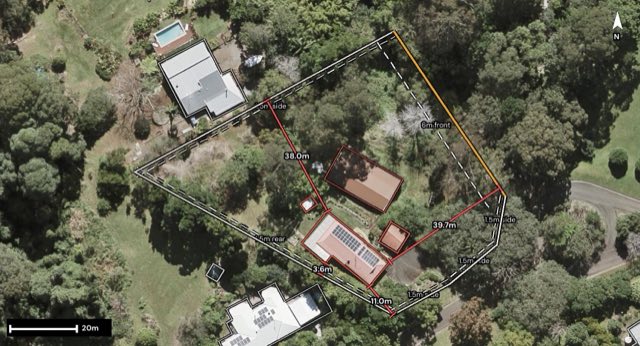 Aerial of 2 Rosewood Rise, Flaxton QLD 4560 with the block outlined