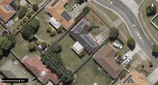 Aerial of 20 Bridgewater Road, Springfield QLD 4300 with the block outlined