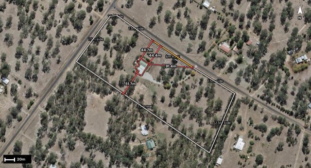 Aerial of 20 Countess Court, Mount Hallen QLD 4312 with the block outlined