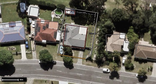 Aerial of 20 Kate Avenue, Deception Bay QLD 4508 with the block outlined