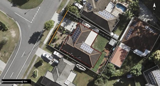 Aerial of 20 Kensington Court, Upper Caboolture QLD 4510 with the block outlined