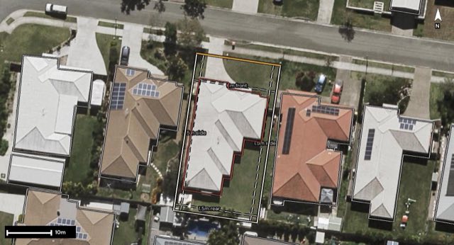 Aerial of 20 Kingsburgh Street, Raceview QLD 4305 with the block outlined