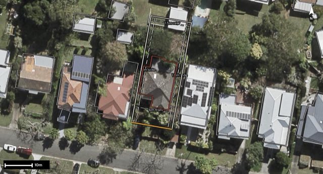 Aerial of 20 La Monte Street, Moorooka QLD 4105 with the block outlined