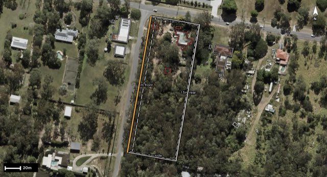 Aerial of 20 Lovat Street, Ellen Grove QLD 4078 with the block outlined