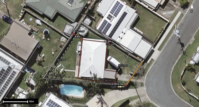 Aerial of 20 Naroon Crescent, Wurtulla QLD 4575 with the block outlined