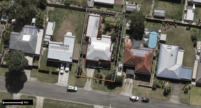 Aerial of 20 Owen Street, Raceview QLD 4305 with the block outlined
