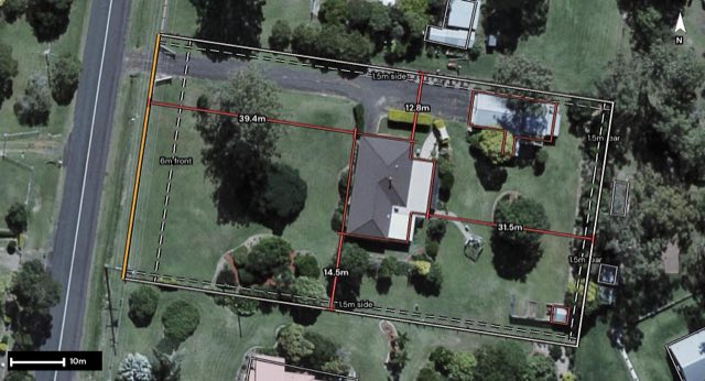 Aerial of 20 Reinbotts Road, Lowood QLD 4311 with the block outlined