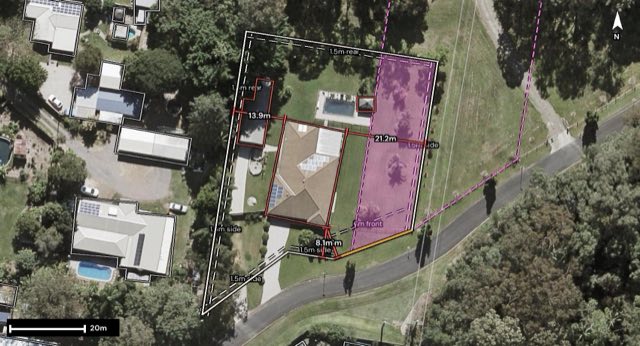 Aerial of 205 Lindeman Road, Beerwah QLD 4519 with the block outlined