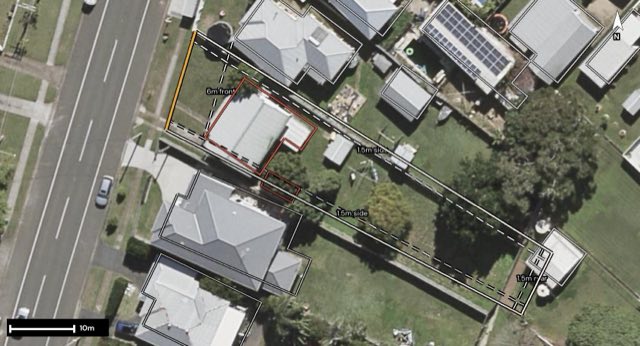 Aerial of 208 Lascelles Street, Brighton QLD 4017 with the block outlined