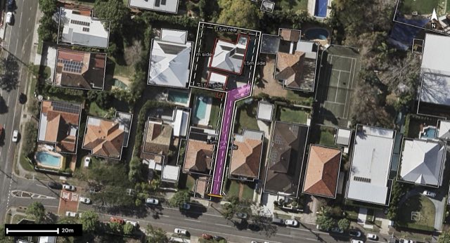 Aerial of 20A Bayview Terrace, Clayfield QLD 4011 with the block outlined