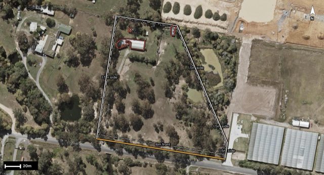 Aerial of 21-39 Sungold Road, Chambers Flat QLD 4133 with the block outlined