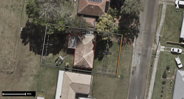 Aerial of 21 Burgoyne Street, Bundamba QLD 4304 with the block outlined