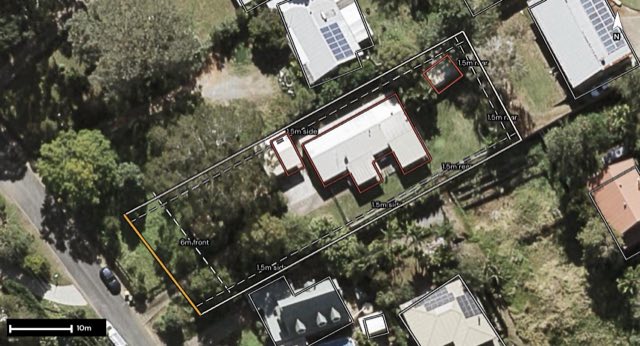 Aerial of 21 Enchelmaier Street, Dayboro QLD 4521 with the block outlined