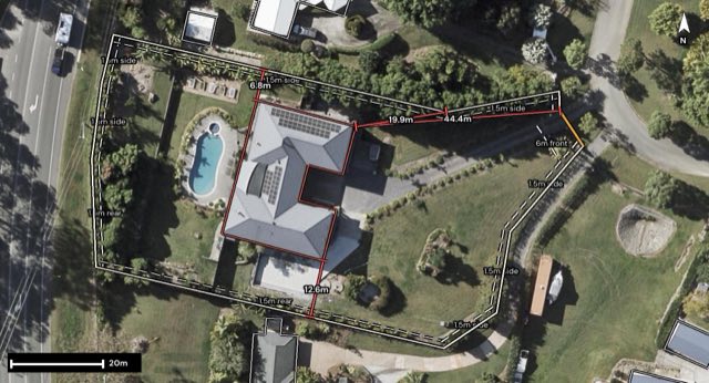 Aerial of 21 Howard Hughes Court, Maudsland QLD 4210 with the block outlined