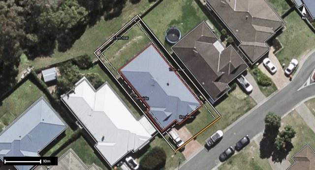 Aerial of 21 Lime Street, Redland Bay QLD 4165 with the block outlined