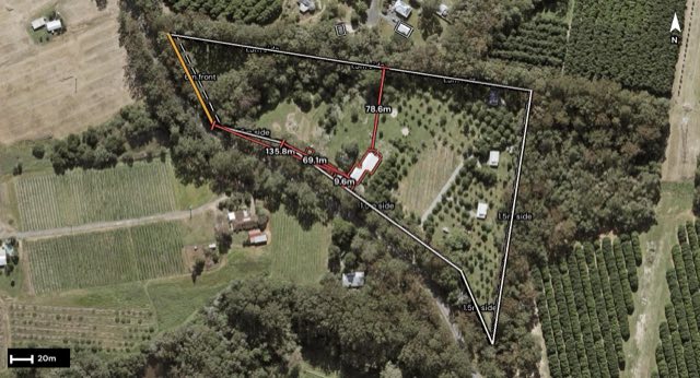 Aerial of 2194 Old Gympie Road, Glass House Mountains QLD 4518 with the block outlined